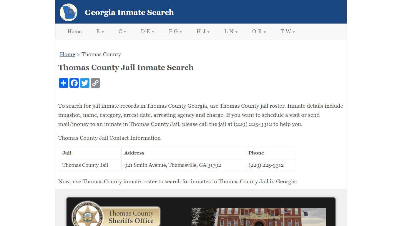 Thomas County Jail Inmate Search