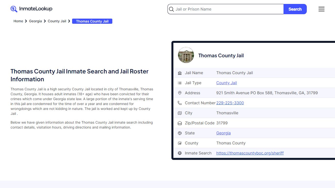Thomas County Jail Inmate Search - Thomasville Georgia - Inmate Lookup